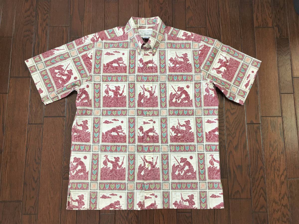 REYN SPOONER DIETRICH VAREZ レインスプーナー ディートリッヒヴァレス アロハシャツ L ハワイアン レンコン 蓮根 蓮の葉 ハス 農耕
