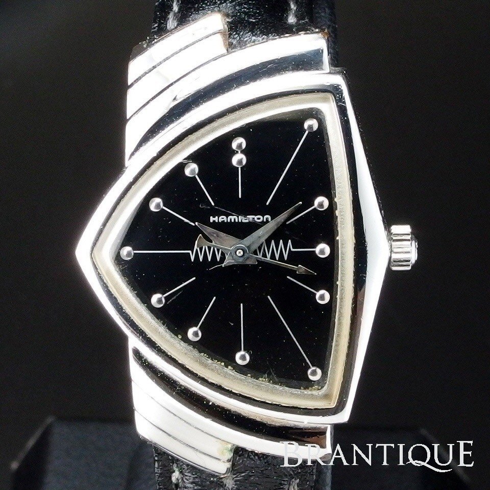 HAMILTON ハミルトン ベンチュラ クオーツ ブラック文字盤 SS/革 レディース 腕時計 「21902」