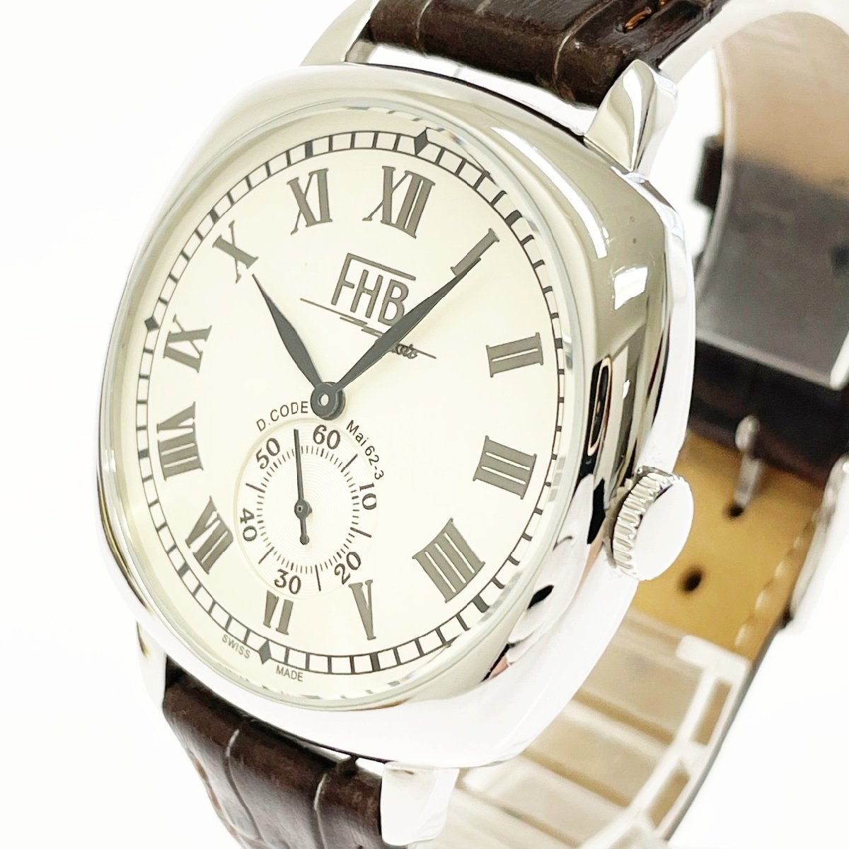 1円スタート】【箱付き】FHB エフエイチビー F-901 スモセコ SS×革 