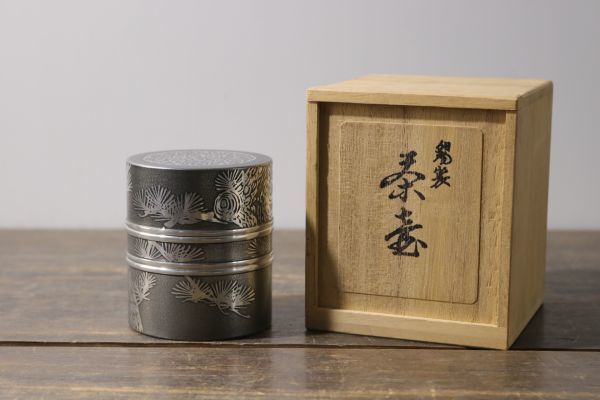 煎茶道具 錫半造 本錫 茶壷 茶心壷 約450g 共箱