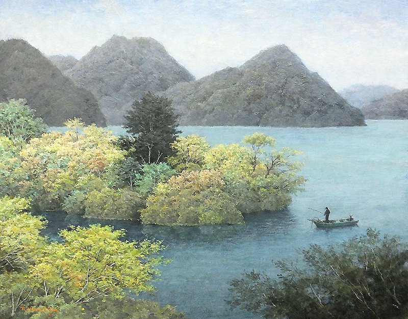 最新作，本物保証 【GLC】成田禎介 「湖の風景」 油彩10号 示現会常務