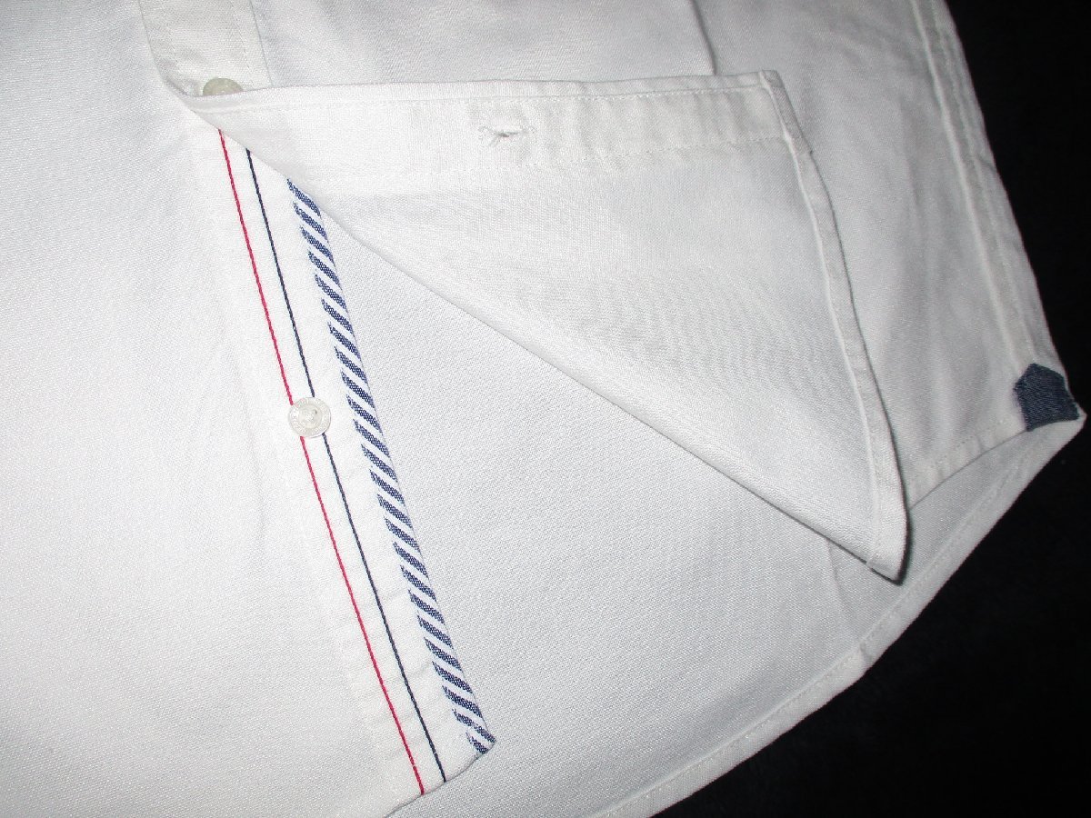 新品 夏物 Ｍ ▼ ビームス BEAMS HEART ▼ フラッグ刺繍 ポケット 半袖シャツ 綿 メンズ 白 SAX 水色 前立て トリコロール刺繍