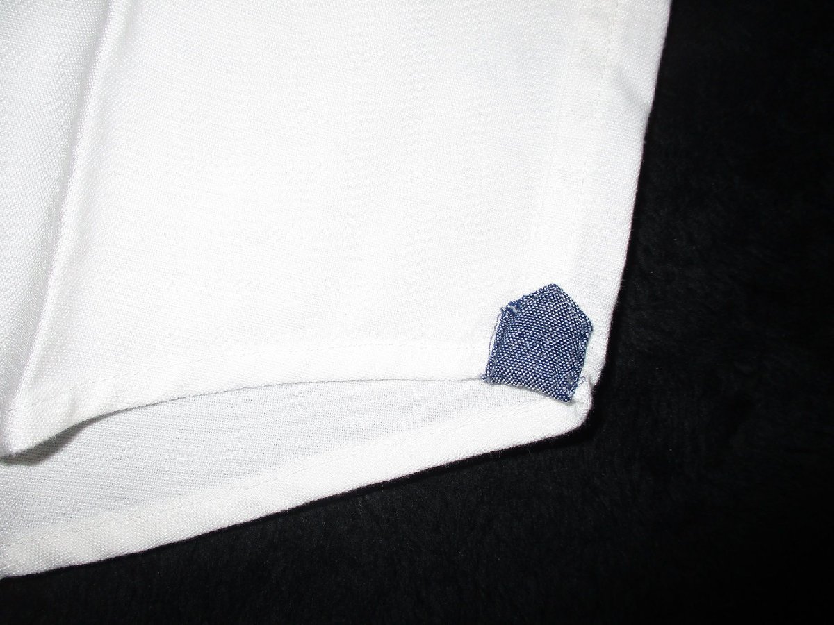 新品 夏物 Ｍ ▼ ビームス BEAMS HEART ▼ フラッグ刺繍 ポケット 半袖シャツ 綿 メンズ 白 SAX 水色 前立て トリコロール刺繍