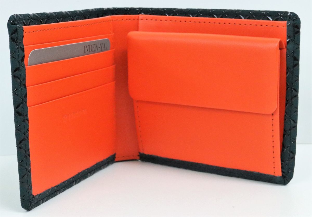 ☆新品未使用☆印傳屋 上原勇七 INDEN-YA 札入れJ HISOCA 緑地×黒漆  