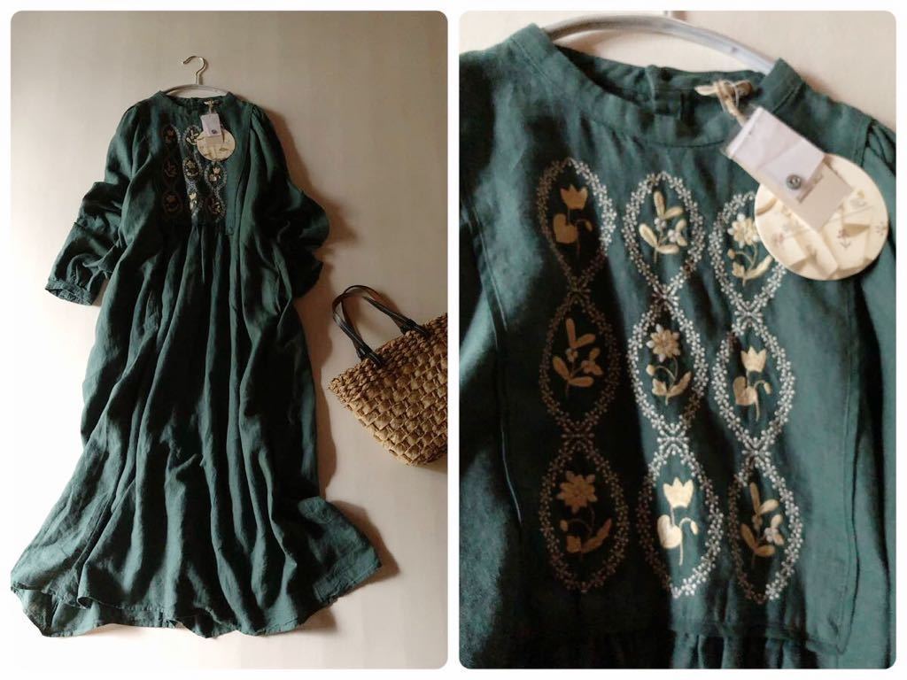 タグ付き未使用♪刺繍作家マカベアリスさん コラボ! サマンサモスモス samansa mos2 大人可愛いエンブロイダリー刺繍リネン麻ワンピース♪