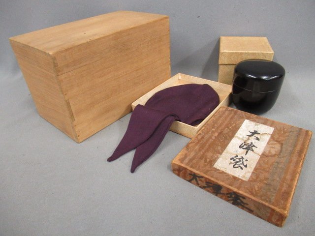 茶道具 棗 黒漆 共箱 日本製 V 山中塗 中棗 国産 木製 伝統