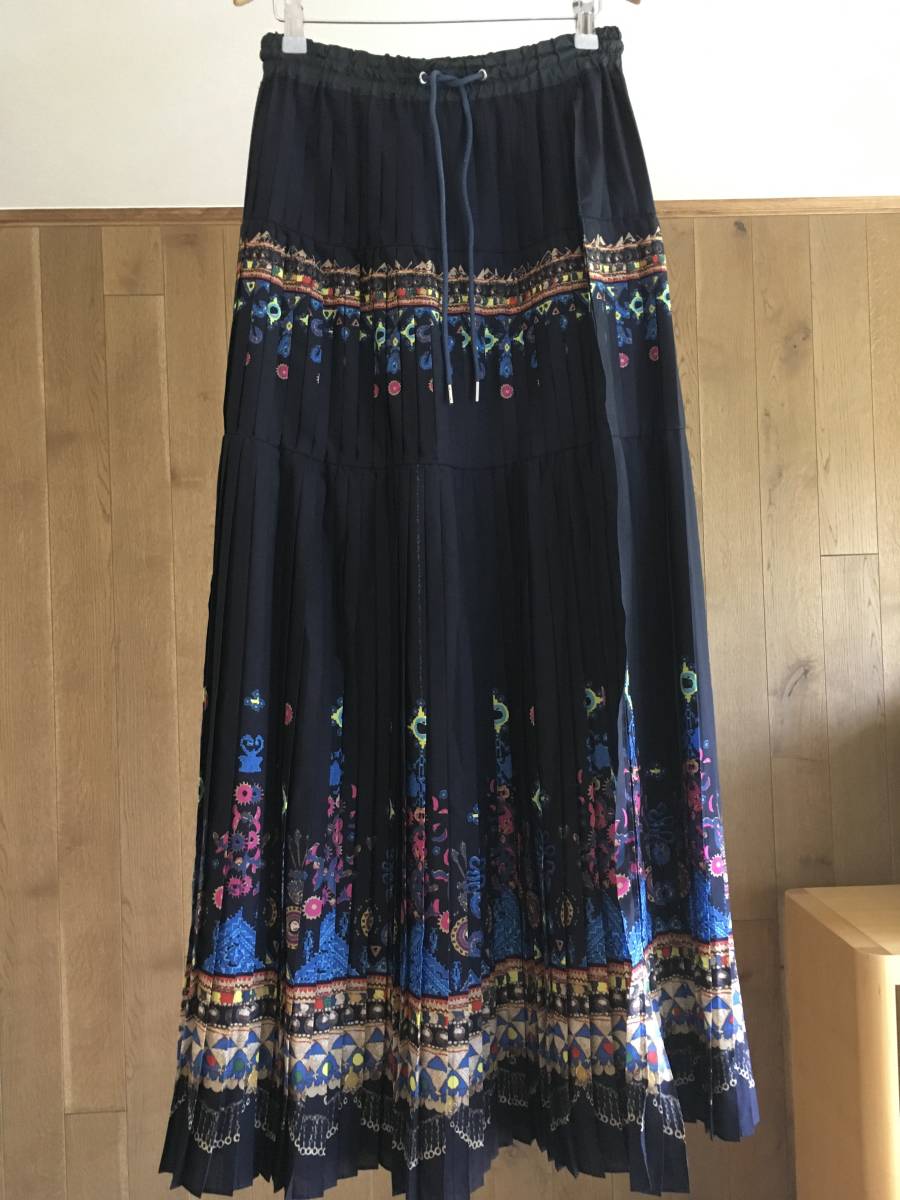 即決 美品 Sacai サカイ プリント プリーツロングスカート2 17-02939