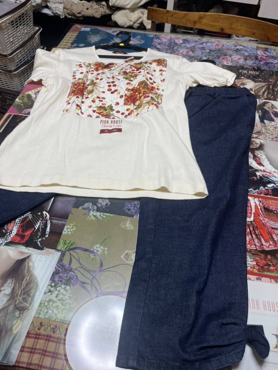 PH １回着美品 イチゴTシャツLとデニムパンツM 生成り紺系/ピンクハウス　インゲボルグ カネコイサオ　ワンダフルワールド