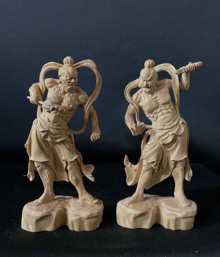 仏教工芸品 総楠製 井波彫刻 極上彫 木彫仏像 毘沙門天立像 美術品