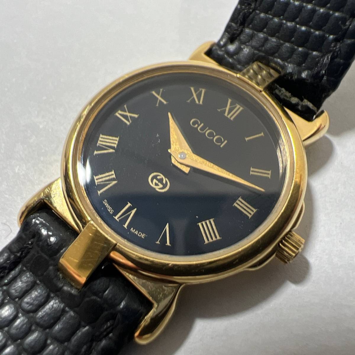 稼働品】グッチ GUCCI 3400L レディース腕時計 黒文字盤 ゴールド