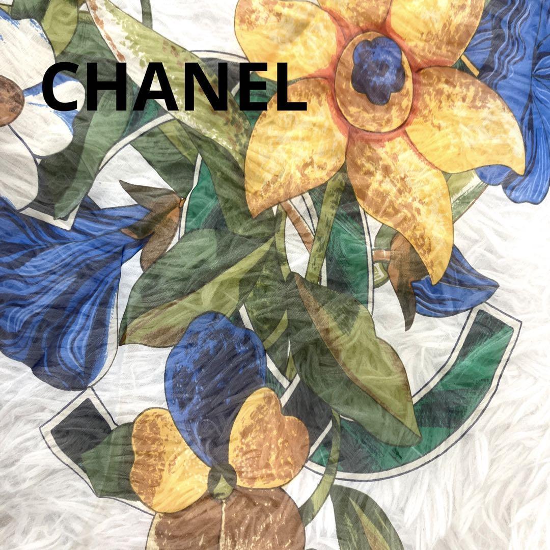 美品 CHANEL シャネル 大判 シースルー スカーフ ストール カメリア 花