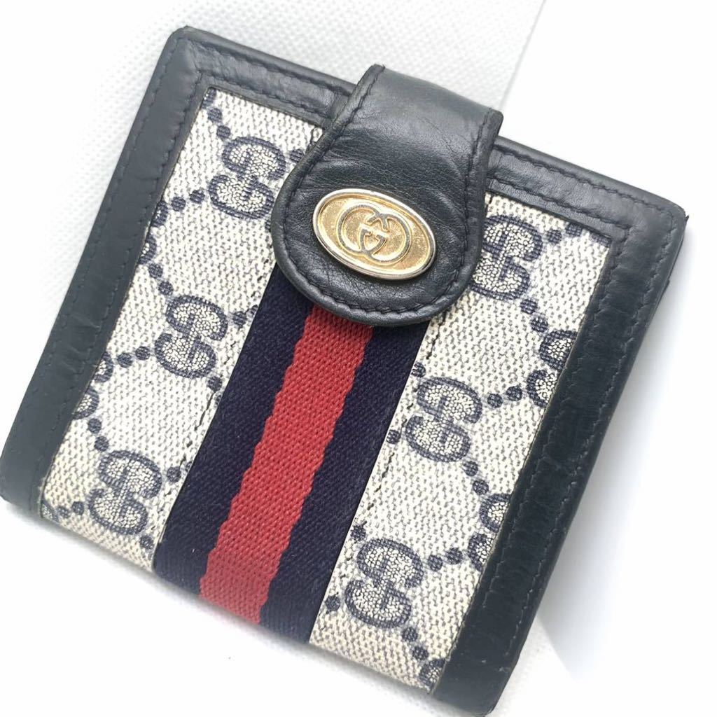 シェリーライン GUCCI グッチ 二つ折り財布 レザー ネイビー 美品