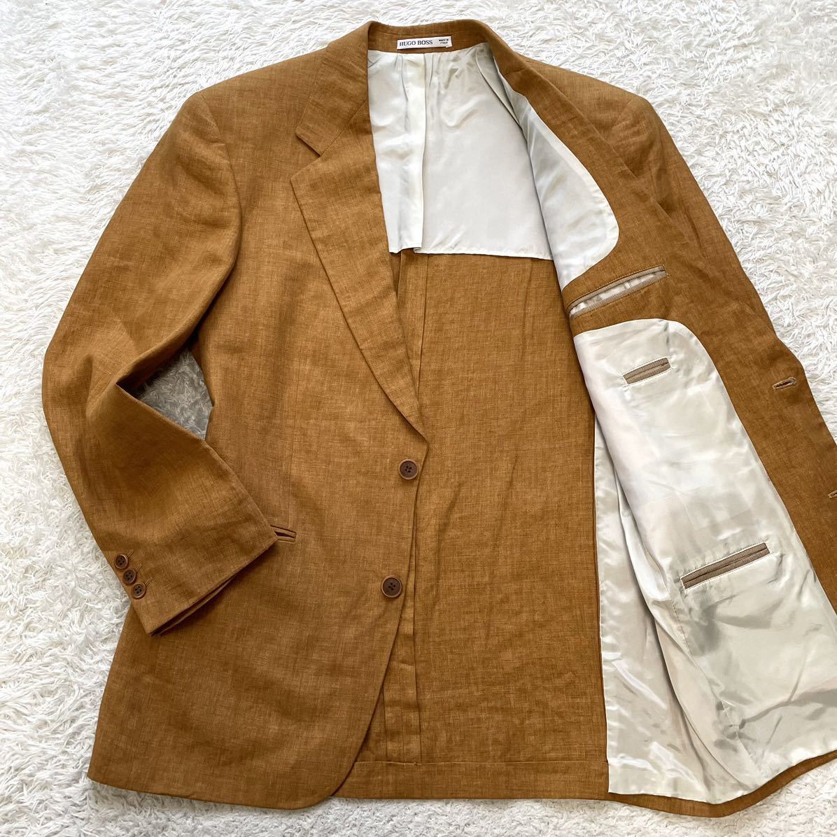 ヒューゴボス/極上リネン100%/極美品◎HUGO BOSS 麻 黒タグ テーラード