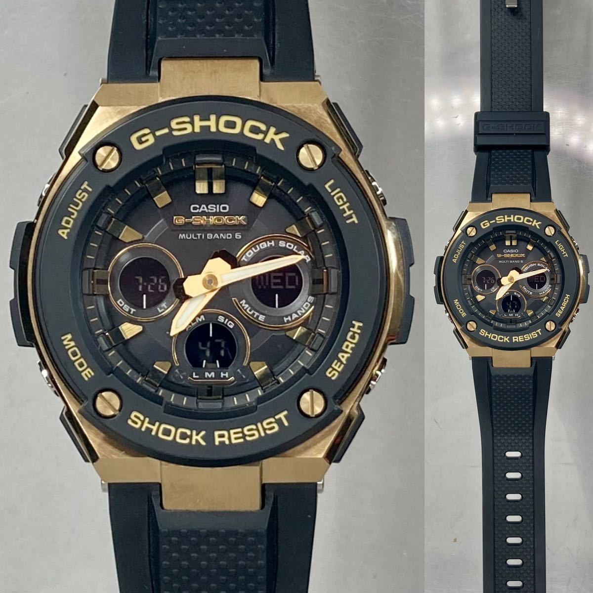 極美品 G-SHOCK GST-W300G-1A9JF Gスチール G-STEEL タフソーラー 電波受信