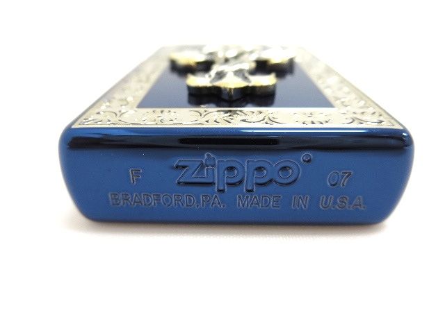 ジッポー ZIPPO クロスデザイン ライター 美品 メタリックブルー 