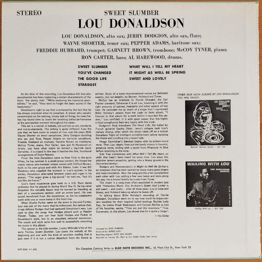 BLUE NOTE 世界初登場 キング美盤LP　LOU DONALDSON／Sweet Slumber　Freddie Hubbard　Wayne Shorter　ルー ドナルドソン　ブルーノート LOU Lou Takes MOBLEY HANK Note