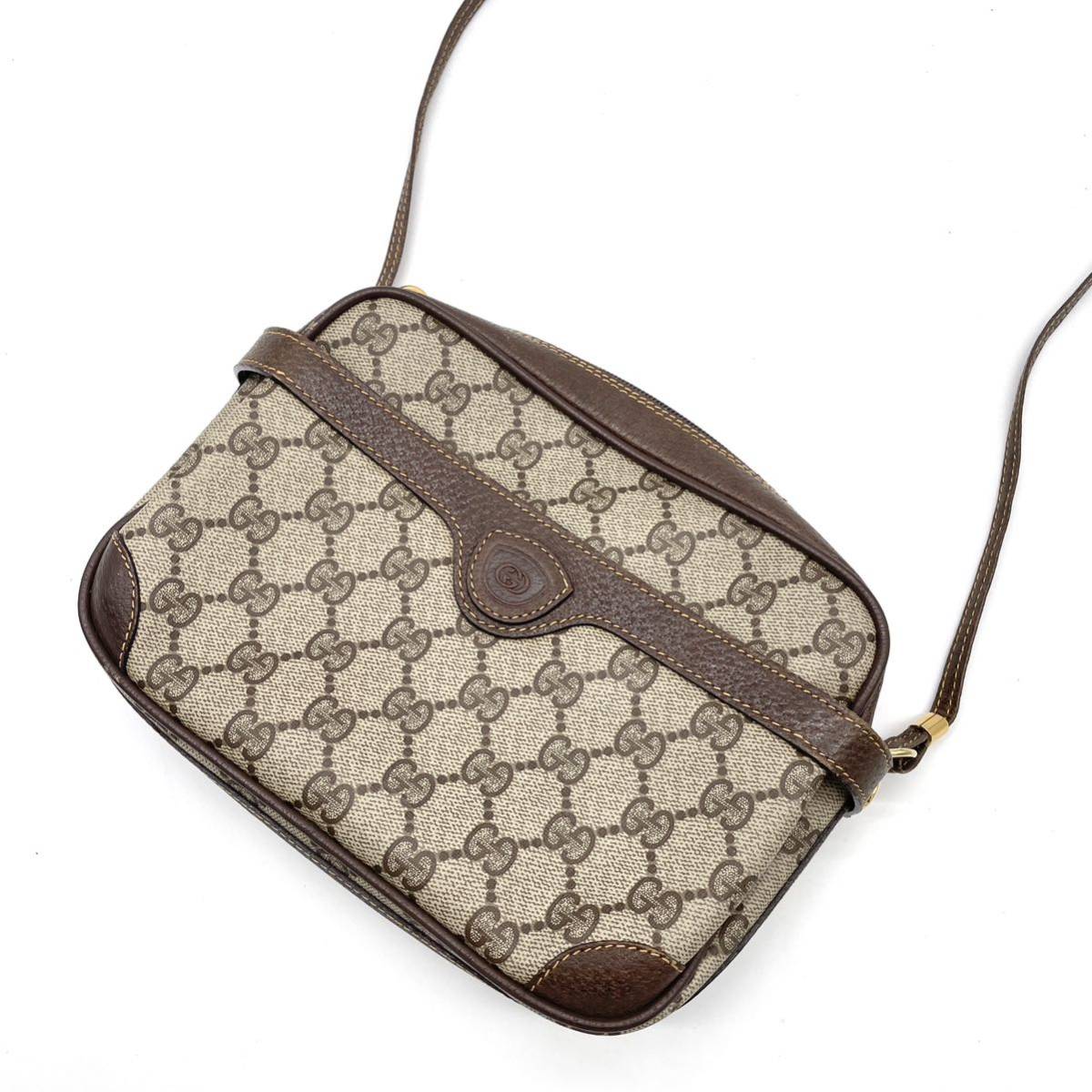 1円 外観美品 GUCCI オールドグッチ GG柄 ブラウン インターロッキング