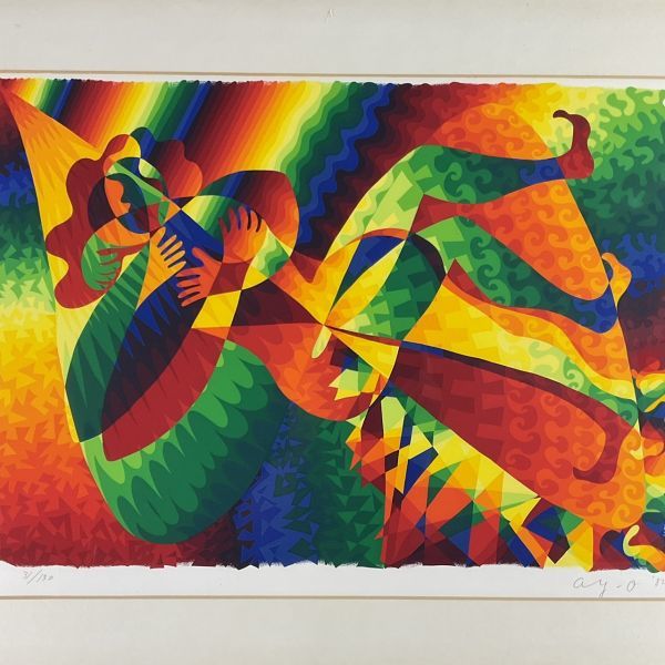 1円【一般中古】 /靉嘔 AY-O 「囀り」シルクスクリーン 直筆サイン入り