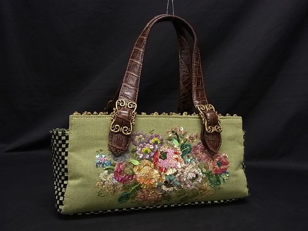 1円□美品□ Think Bee! シンクビー！ キャンバス×レザー ビーズ 刺繍 