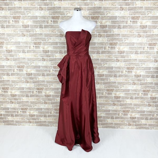 1円 ドレス 美品 ロングドレス AIMER 9号 赤えんじ光沢 マキシ丈 舞台 