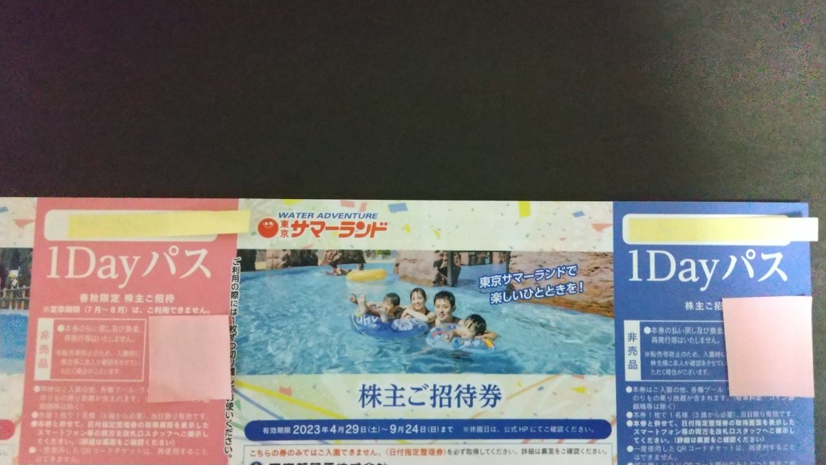 東京サマーランド 株主優待 1Dayパス 株主ご招待券 8枚（東京都競馬 