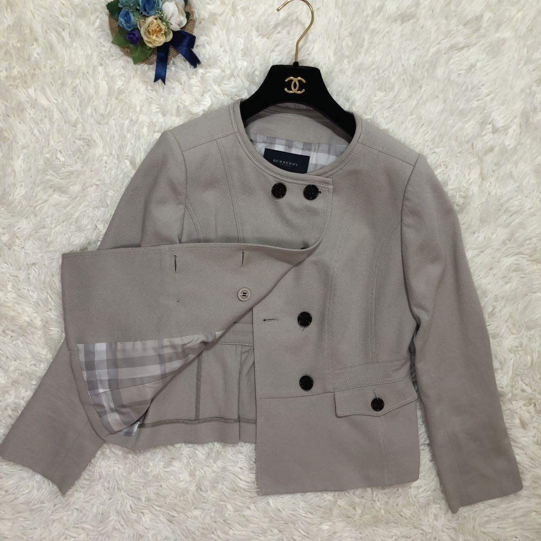 激レア　希少　Burberry London　バーバリーロンドン　ノーカラージャケット　大きいサイズ　44 ロゴボタン　レディース　ベージュ
