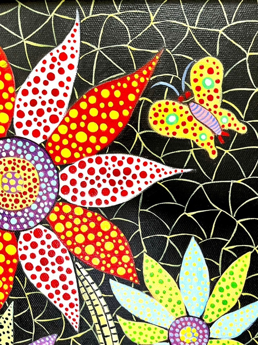 代理出品/草間弥生/お花/F6号/絵画/額縁/油彩画/模写/肉筆/手書き/岡本