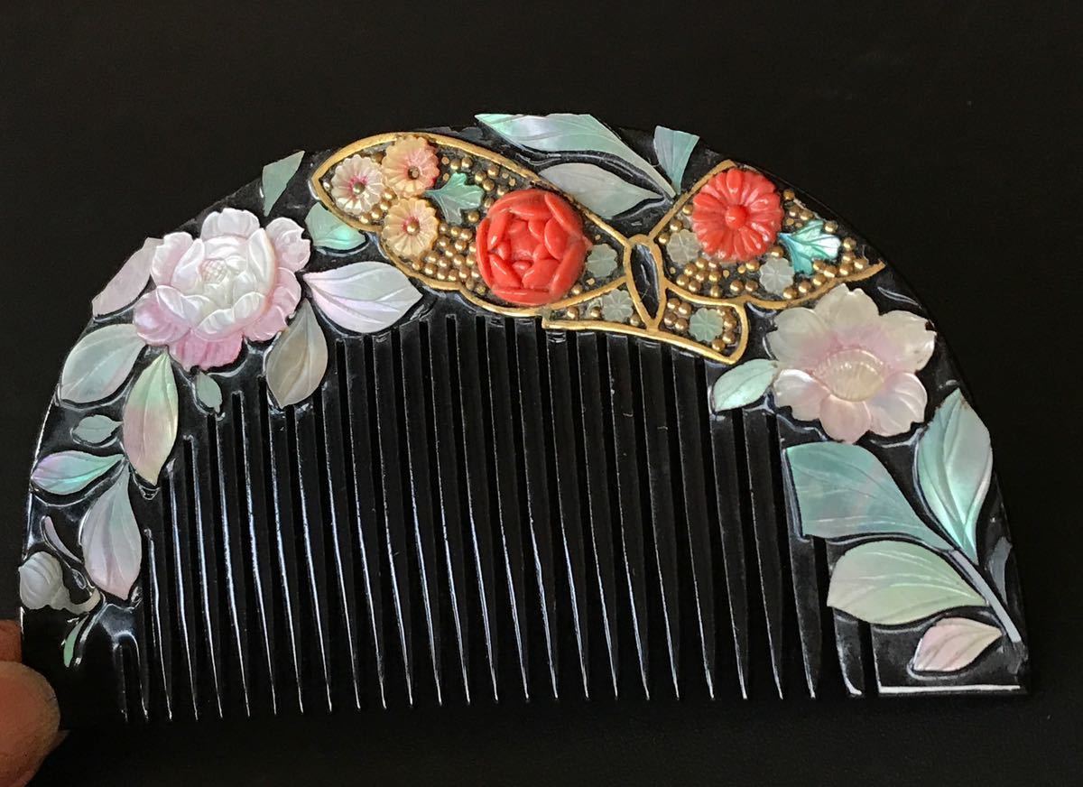 櫛　笄　螺鈿細工　アンティーク　和装小物　ケース付き
