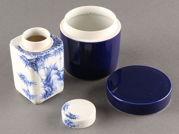 K】煎茶道具 時代 平安春峰造 茶入 二個 うぶだし品 m941 染