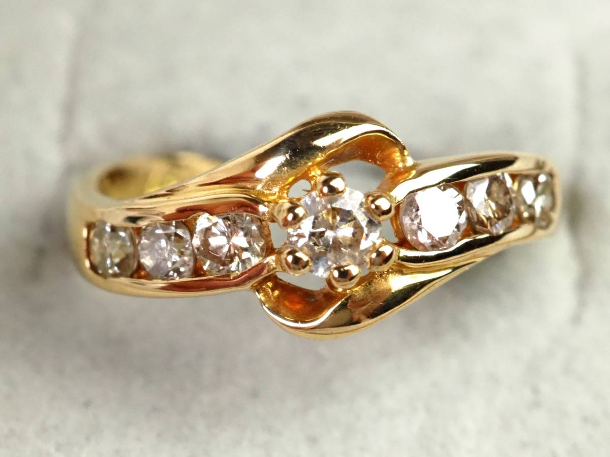1614A】K18ゴールド 天然ダイヤモンド 0.50ct/2.1g リング 指輪 ♯10号 