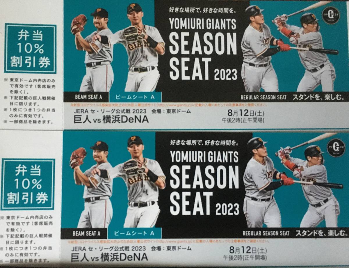 8月2日 巨人-横浜 DeNA スカイシートB チケットペア 横浜スタジアム DB 
