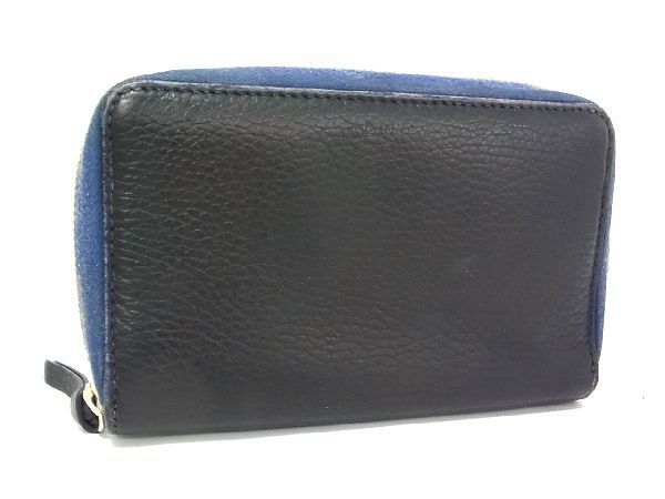 1円 GUCCI グッチ 354497 0959 スイング レザー ラウンドファスナー 長財布 ウォレット 小銭入れ 札入れ ブラック系×ブルー系 AP1773