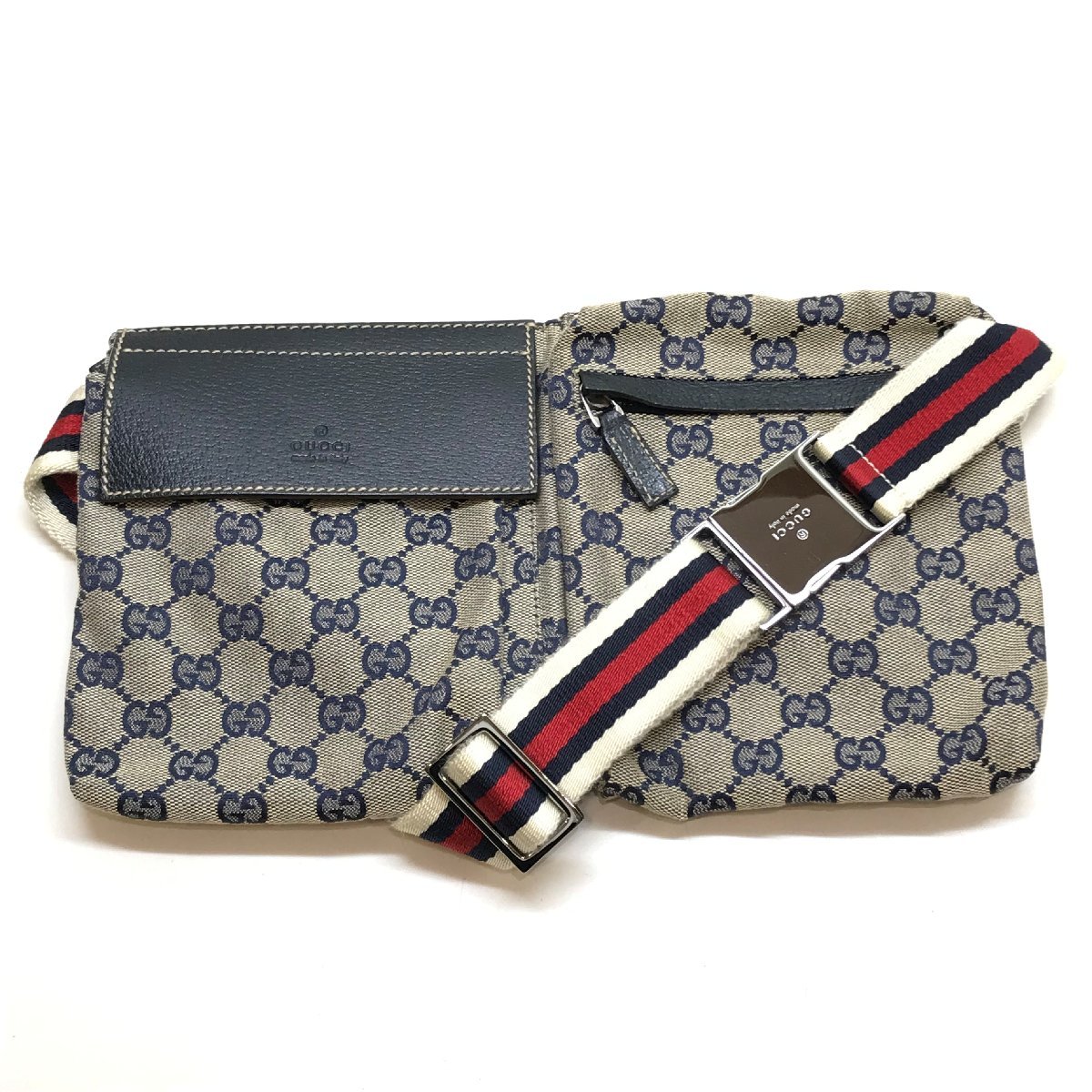 GUCCI グッチ　GGキャンバス ウエストポーチ ウエストバッグ ボディバッグ バッグ シェリーライン レザー 28566 491404 保存袋付　fe ABD2