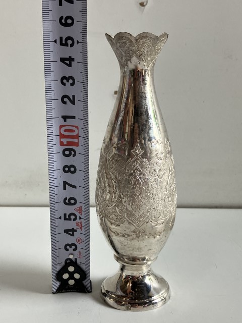 Au437◇金属工芸◇工芸品 シルバー/銀？ 一輪挿し 花入れ 全長約15.5㎝