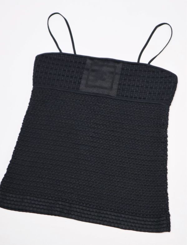 良品 CHANEL シャネル P49287 ココマーク CC ロゴ キャミソール トップス 36 ブラック 正規品