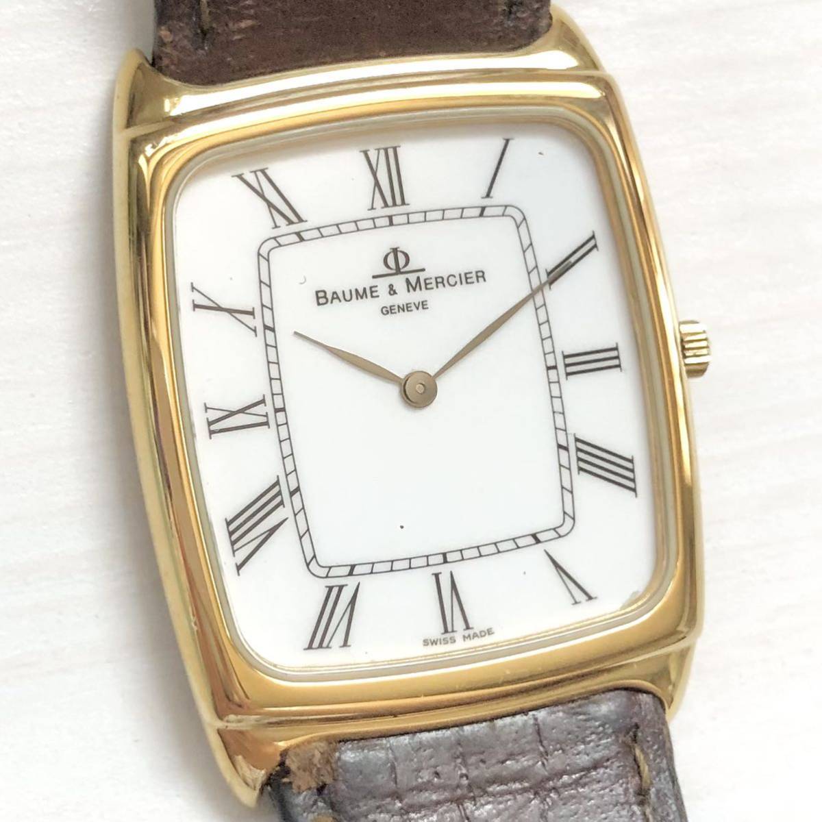1円~ A 流通少 BAUME＆MERCIER ボーム&メルシエ ジュネーブ ホワイト 