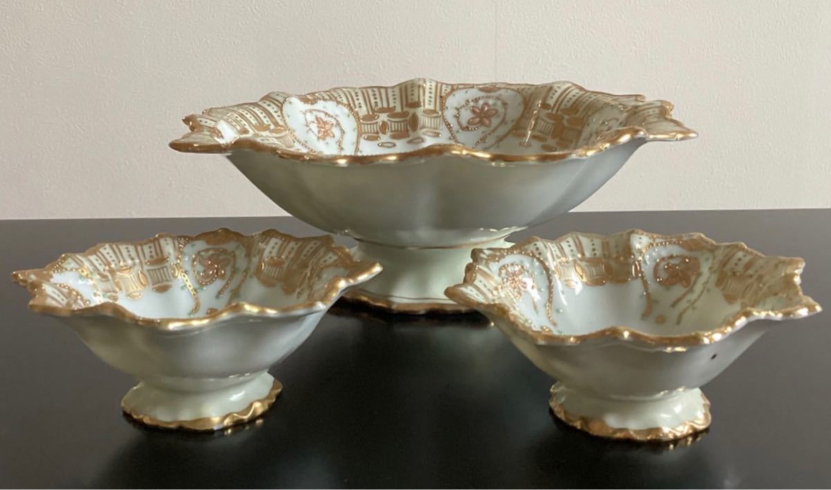 貴重！美品！ オールドノリタケ エナメルピンクの 花柄 高台付 ボウル 