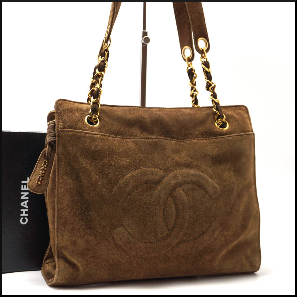 1円 美品 CHANEL シャネル スエード デカ ココマーク チェーン 