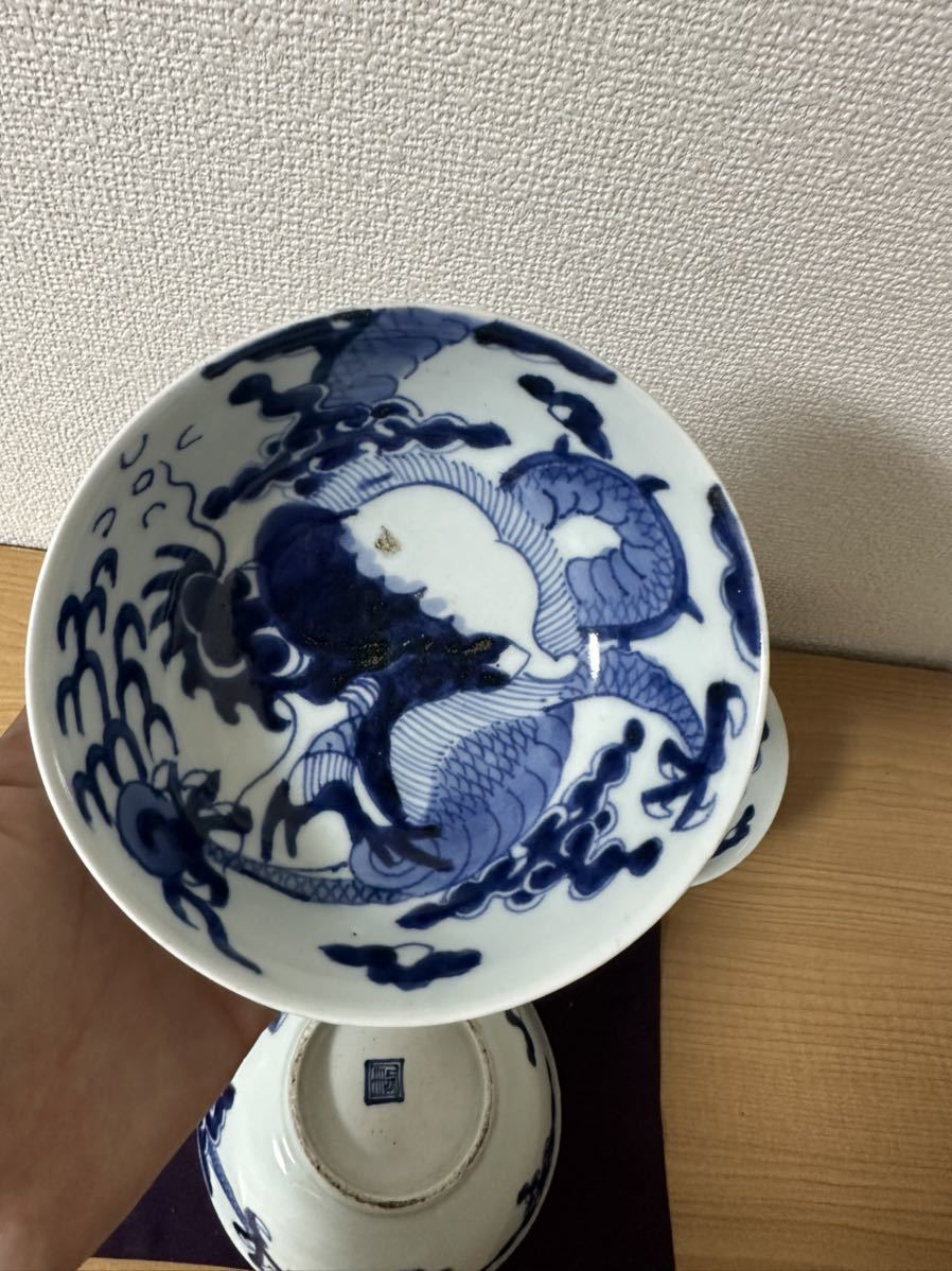 皿 5枚 古伊万里 染付 山水 江戸 窯傷 家屋 船 皿 5枚 古伊万里 染付