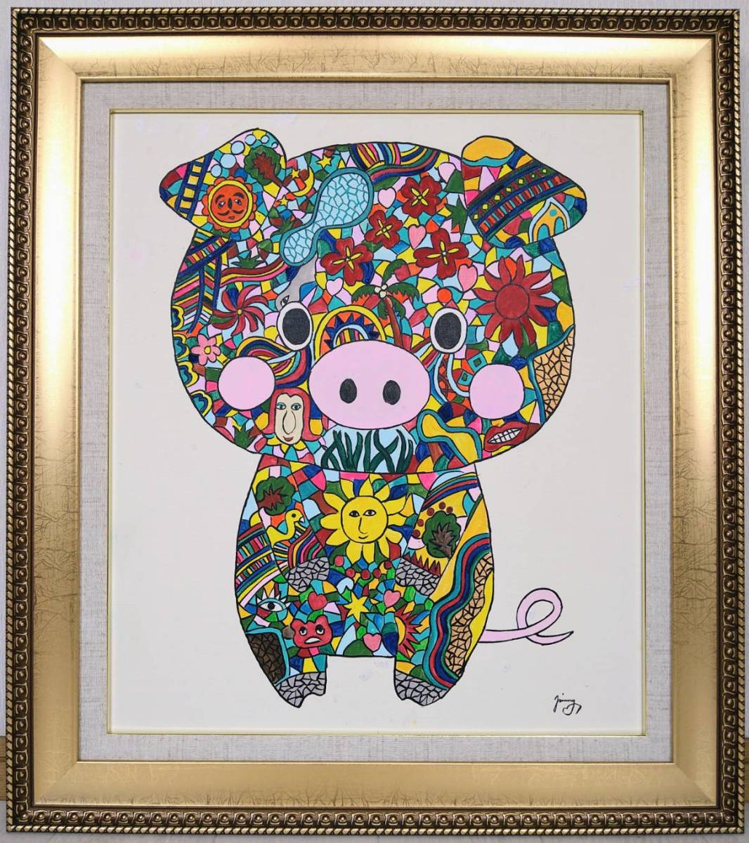F10号】ジミー大西【Pig】手描き大型作品/肉筆保証/サイン・裏描き有り