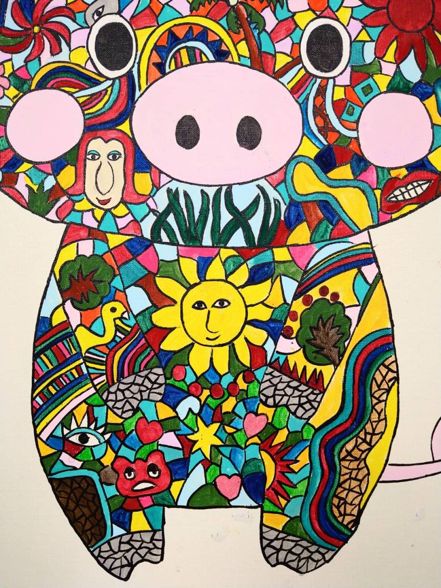 F10号】ジミー大西【Pig】手描き大型作品/肉筆保証/サイン・裏描き有り