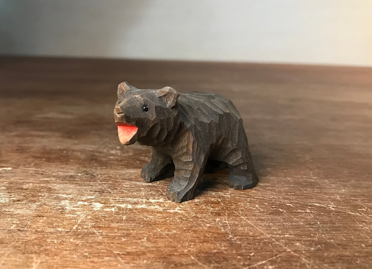 HH-6326 ■送料込■ 熊 木製 木彫り 彫刻 ミニサイズ 工芸品 レトロ アンティーク 15g /くYUら