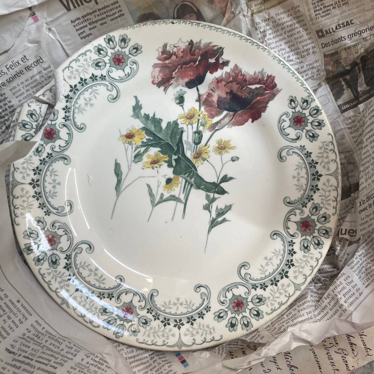 難あり 金継ぎ用 プレート クレイユエモントロー 切り花 Fleurs coupees 皿 フランス アンティーク 仏 ブロカント HB＆Cie ③