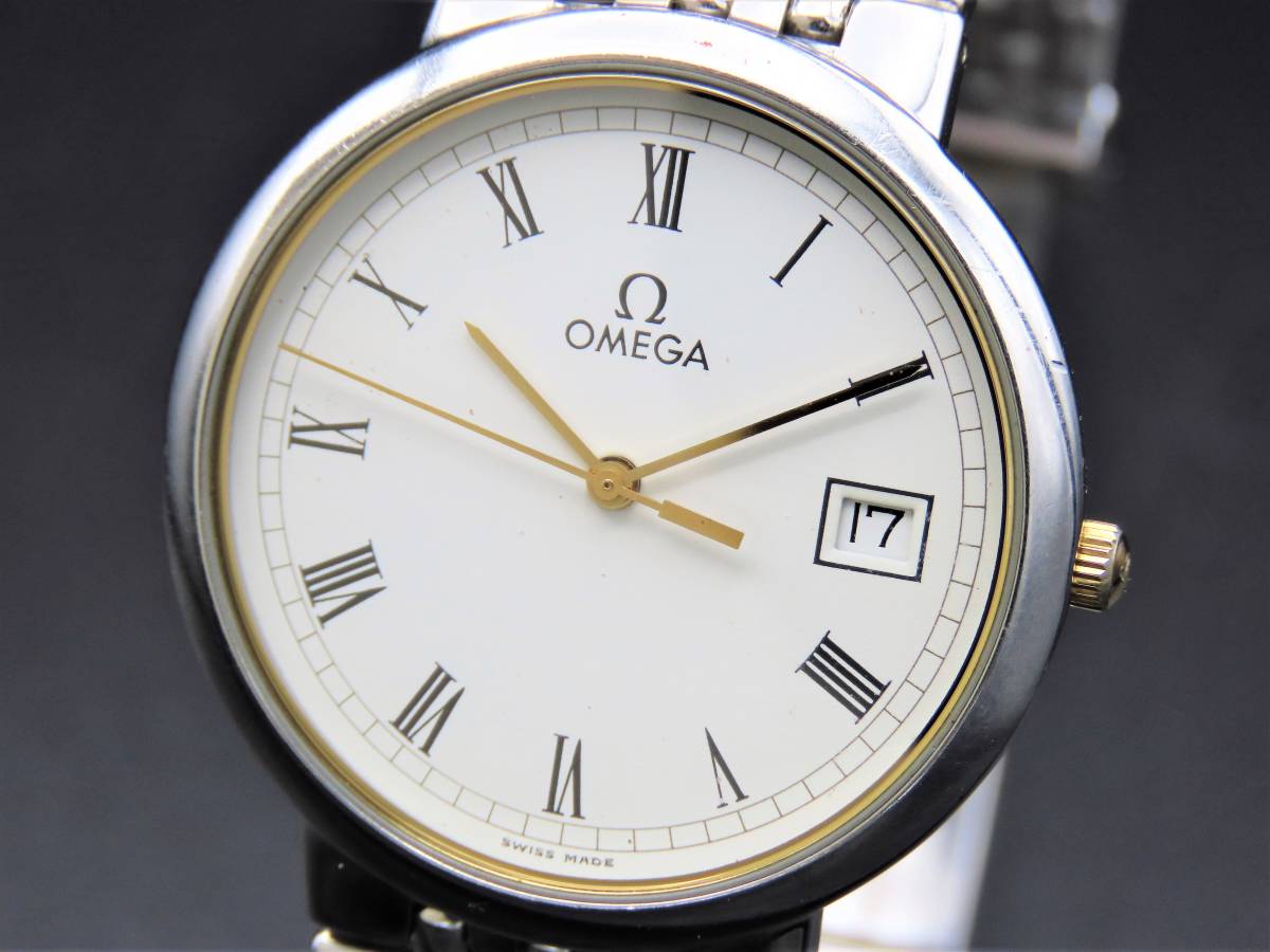 1円～! 稼動品☆正規品 OMEGA オメガ デビル クォーツ デイト ホワイト  