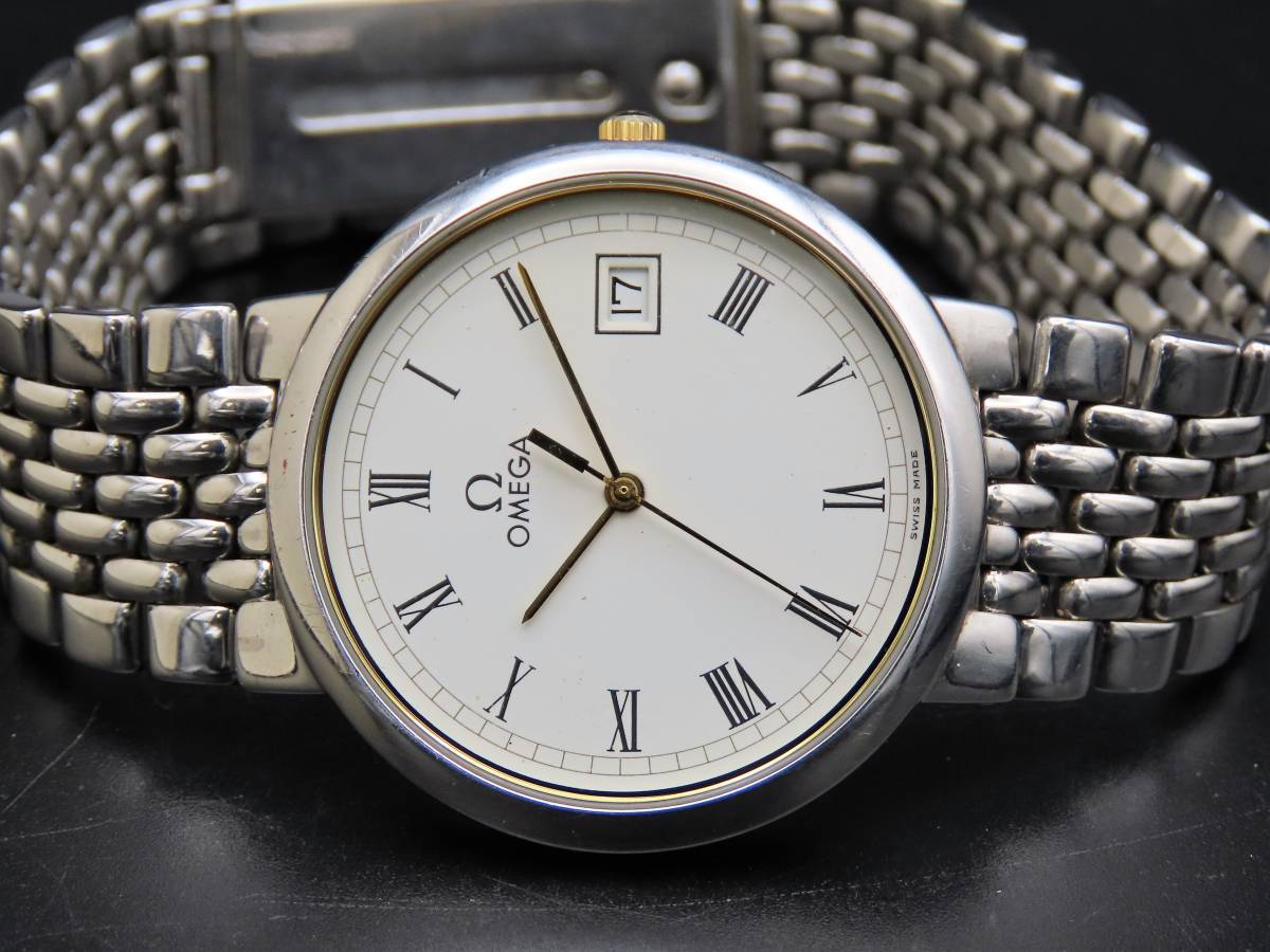 1円～! 稼動品☆正規品 OMEGA オメガ デビル クォーツ デイト ホワイト  