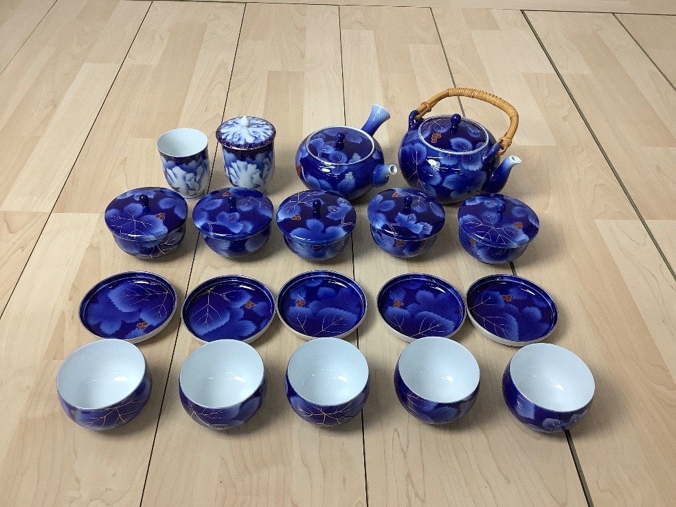 深川製磁 牡丹金ミル 湯呑 茶碗 C459 瑠璃色 深川製磁 金ミル