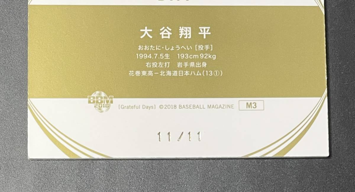 大谷翔平 2018 BBM 大谷翔平 カードセット Grateful Days バットカード