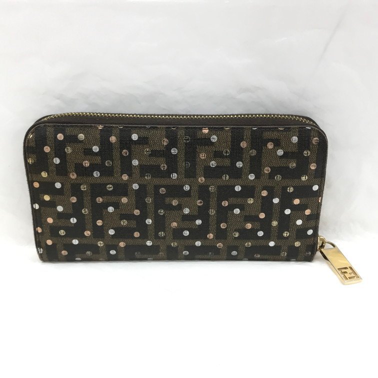 【BHAO2031】フェンディ　FENDI　ズッカ　PVC×レザー　ラウンドジップウォレット