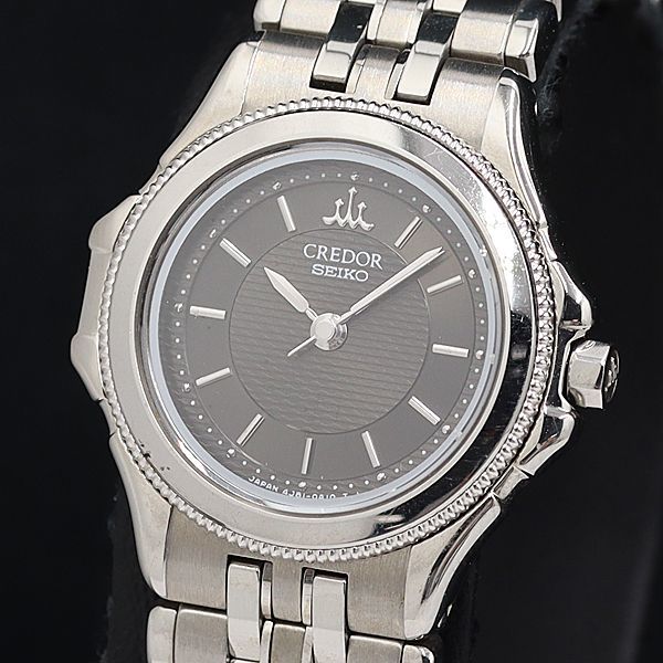 1円 稼働 美品 セイコー クレドール 4J81-0A30 18KT×SS 黒文字盤 コマ5