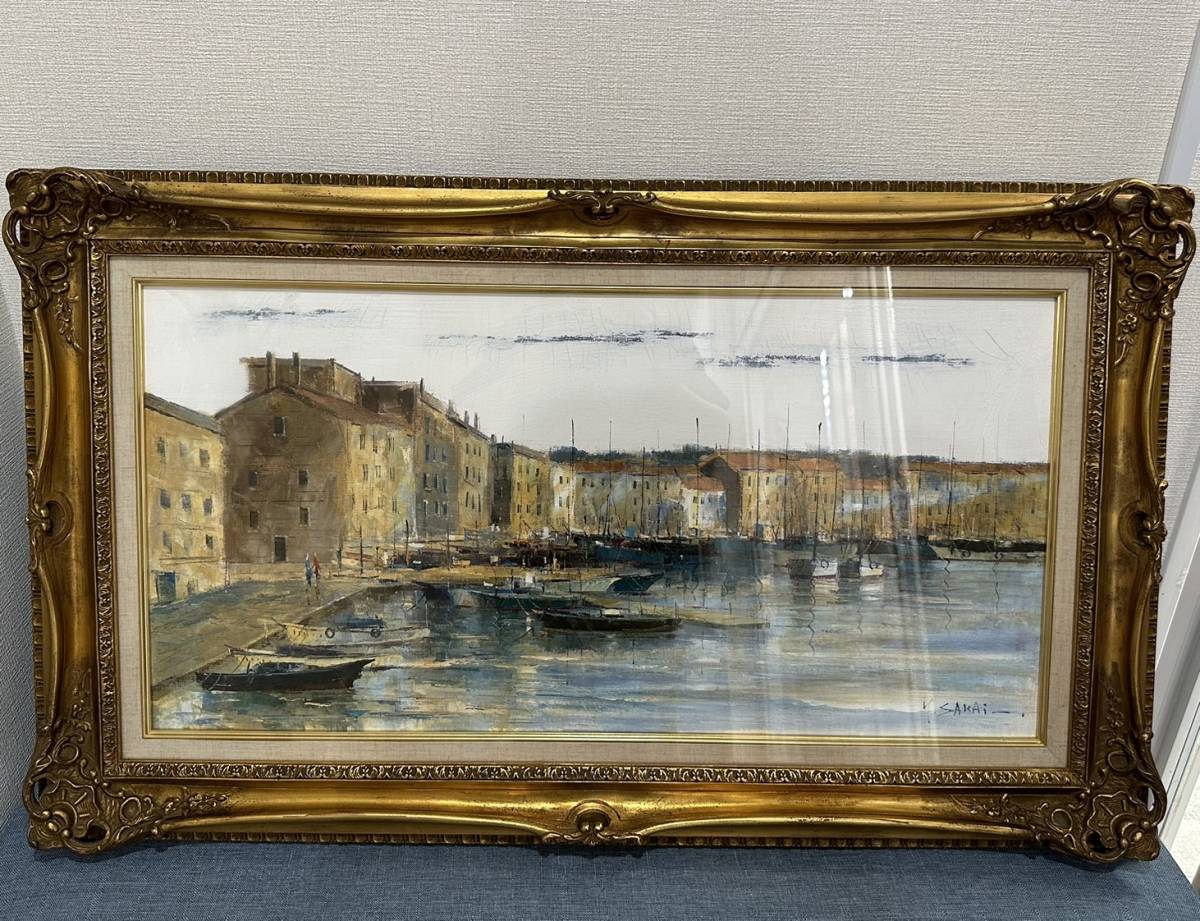 昭和レトロ F30 大型 風景画 街並み 油絵 油彩画 額縁 樹脂製 レトロ